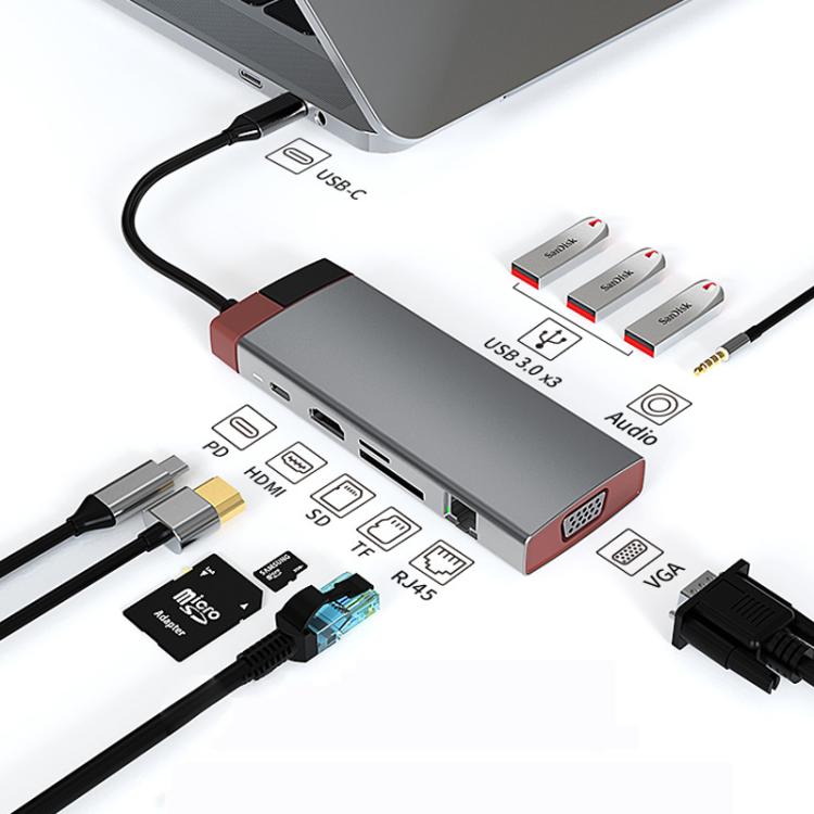 Metal Type-C Docking Station USB HUB Computer Multi Functional Expansion Dock, BS6A, BS10A, BS12A