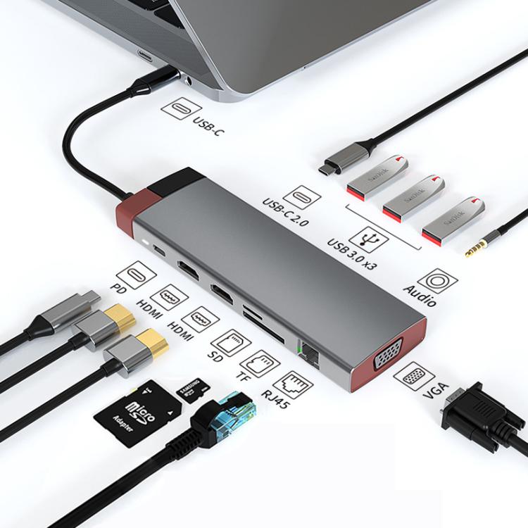 Metal Type-C Docking Station USB HUB Computer Multi Functional Expansion Dock, BS6A, BS10A, BS12A
