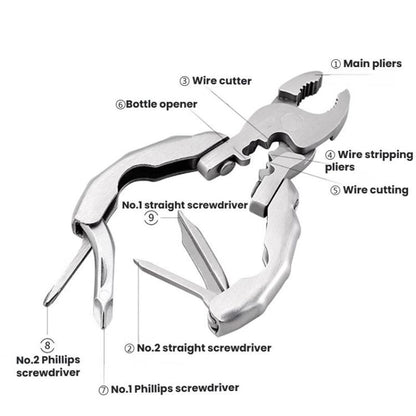 Stainless Steel Multi-Purpose Clamp Screwdriver Portable EDC Tool Bottle Opener, 9 In 1