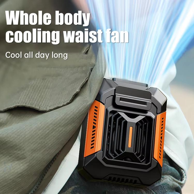 F66 Rechargeable Waist-Mounted Clip Fan With 3-Speed Settings & LED Flashlight Hands-Free Cooling For Construction, Outdoor Work, Hiking, F66 Orange, F66 Green