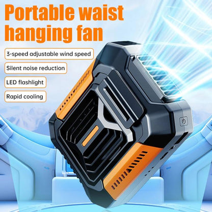 F66 Rechargeable Waist-Mounted Clip Fan With 3-Speed Settings & LED Flashlight Hands-Free Cooling For Construction, Outdoor Work, Hiking, F66 Orange, F66 Green