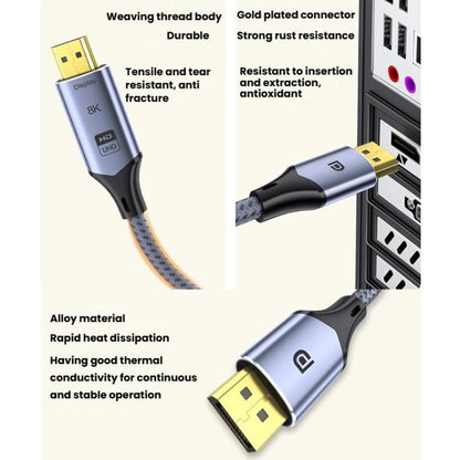 DP To HDMI 8K 60HZ HD Conversion Cable TV Computer Connection Conversion Monitor Projection Cable, 1m, 2m