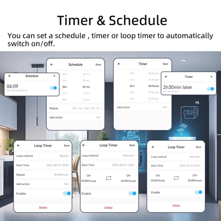DIY-WT-09 20A Temperature Switch Smart Thermostat, Compatible With Google / Alexa / Yandex Alice / IFTTT, With 1m Temperature Sensor, With 2m Temperature Sensor, Humidity+1m Temperature Humidity Sensor