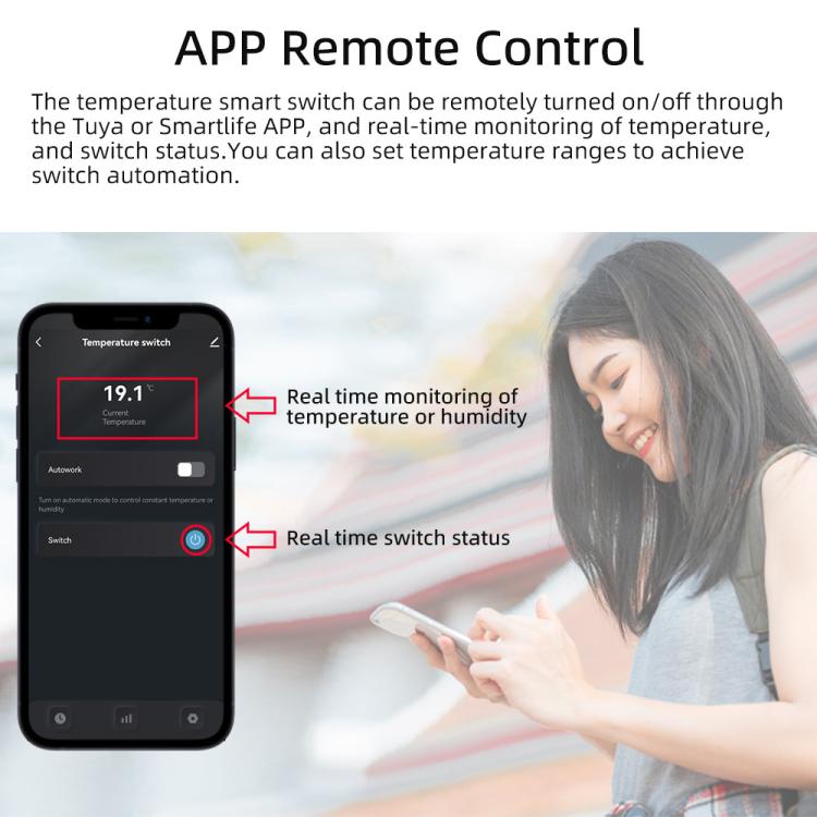 Graffiti WIFI Temperature Dry Contact Switch Module APP Remote Control Switch, Supports Google / Alexa Voice, With 1m Cable, With 2m Cable, Humidity+Integrated 1m Cable