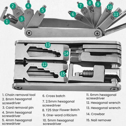 Bicycle 15 In 1 Repair Tool Chain Wrench, 15 In 1