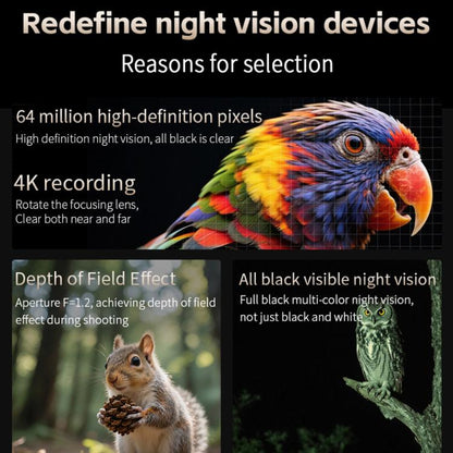 4K HD WiFi Night Vision Monocular 28X Zoom 64MP Infrared Hunting Telescope With No-Glow Recording & Animal Call Simulator, Standard, 4 In 1 Set
