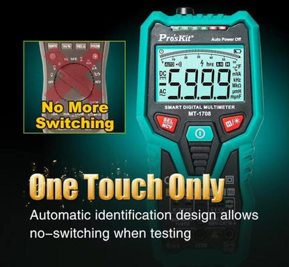 Multifunctional Burn-Proof 3 5/6 Intelligent Digital Multimeter Electrician Auto Ranging Universal Meter, MT-1708-C