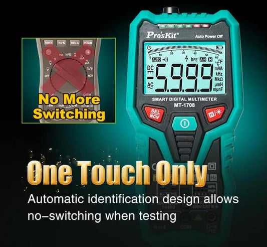 Multifunctional Burn-Proof 3 5/6 Intelligent Digital Multimeter Electrician Auto Ranging Universal Meter, MT-1708-C