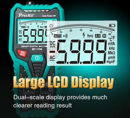 Multifunctional Burn-Proof 3 5/6 Intelligent Digital Multimeter Electrician Auto Ranging Universal Meter, MT-1708-C