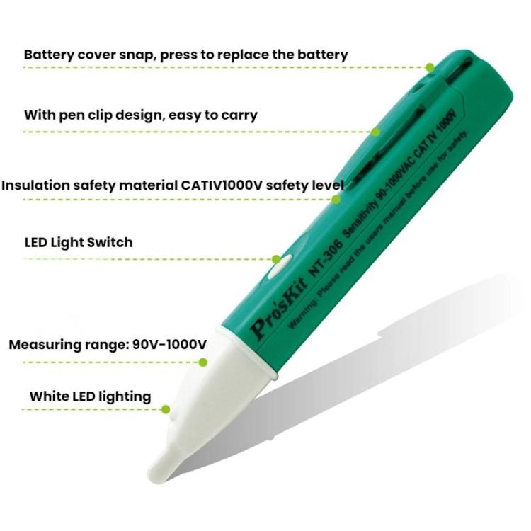 Non-Contact Portable Electrical Tester Pen With LED Zero Ground Wire Testing Tool, ProsKit NT-306