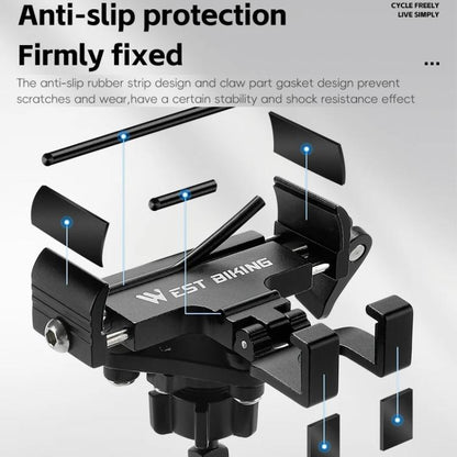 WEST BIKING Bicycle Phone Mount Aluminum Alloy Road / Mountain Bike Navigation Holder, Handlebar Black, Handlebar Silver, Handlebar Red, Stem Black, Stem Silver, Stem Red