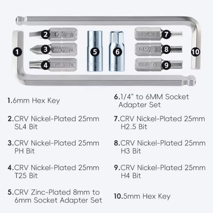 WEST BIKING 10-in-1 Bicycle Repair Tool Kit Bike Multi-Tool with Hex Keys, Adapter Socket Set, SL4/PH1/T25 Bits