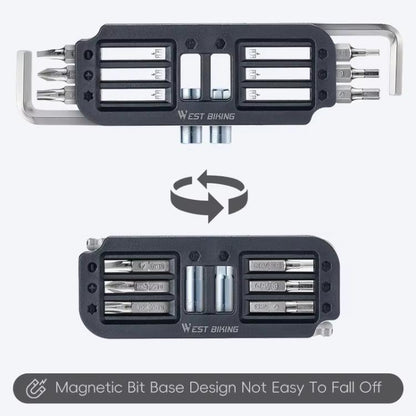 WEST BIKING 10-in-1 Bicycle Repair Tool Kit Bike Multi-Tool with Hex Keys, Adapter Socket Set, SL4/PH1/T25 Bits