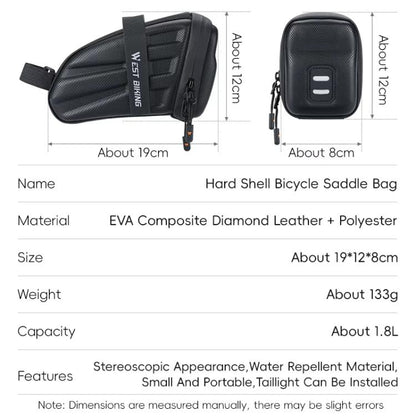 WEST BIKING Hard Shell Bike Saddle Bag Cycling Seat Pack with Reflective Strips & Tail Light Mount, YP0707395