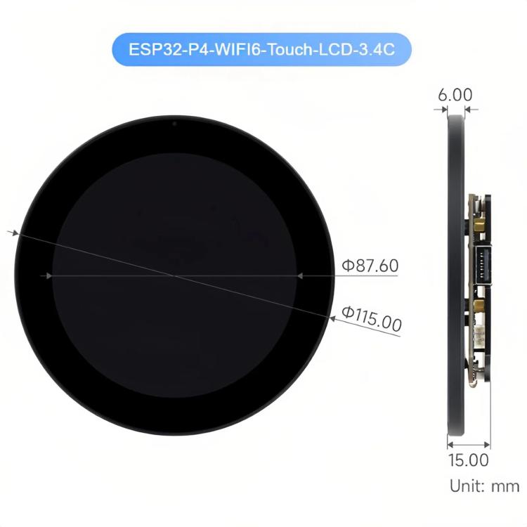 WAVESHARE 31523 ESP32-P4 Touch Circular LCD Screen Development Board, ESP32-P4-WIFI6-Touch-LCD-3.4C, ESP32-P4-WIFI6-Touch-LCD-4C