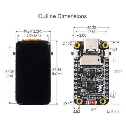 Waveshare ESP32-C3 1.47-Inch LCD Development Board, RISC-V 32-Bit Single-Core Processor, Unsoldered Headers, Soldered Black Headers