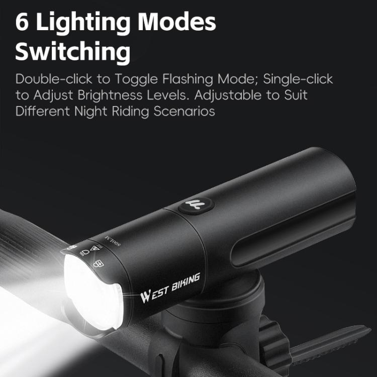 WEST BIKING Bicycle High-Brightness Rechargeable Headlight With Power Reminder Rotatable Function, 600 Lumens, 800 Lumens