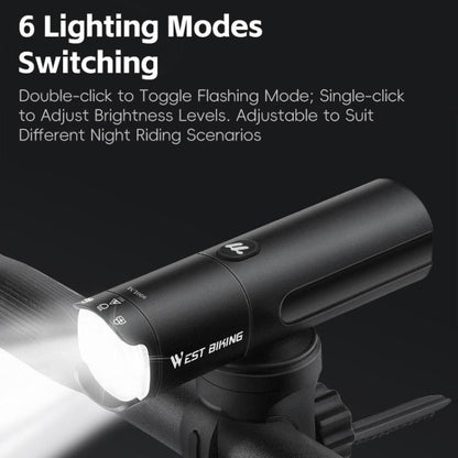 WEST BIKING Bicycle High-Brightness Rechargeable Headlight With Power Reminder Rotatable Function, 600 Lumens, 800 Lumens