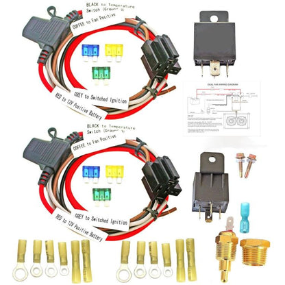 40A Thermostat Dual Electric Cooling Fan Wiring Harness Kit, 12V