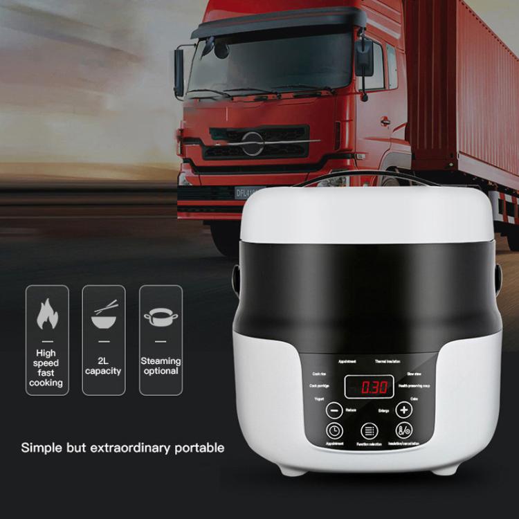 12V-24V 2L Car-Mounted Push-Button Rice Cooker, English, English + Battery Cable, Russian, Russian + Battery Cable