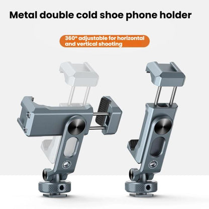 Aluminum Alloy Dual-Head Cold Shoe Phone Mount With Dual 1/4 inch Screw Holes For Horizontal/Vertical Tilting Shooting, PH-18