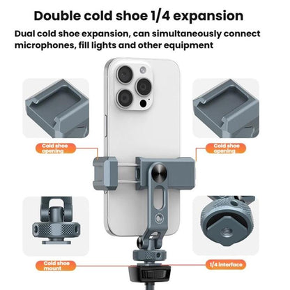 Aluminum Alloy Dual-Head Cold Shoe Phone Mount With Dual 1/4 inch Screw Holes For Horizontal/Vertical Tilting Shooting, PH-18