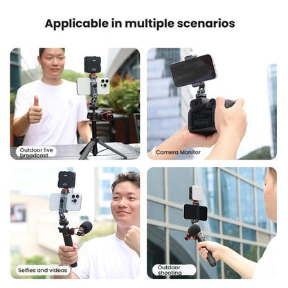 Aluminum Alloy Dual-Head Cold Shoe Phone Mount With Dual 1/4 inch Screw Holes For Horizontal/Vertical Tilting Shooting, PH-18
