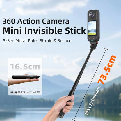 Flymile 16.5-73.5cm Mini Invisible Selfie Stick for Panoramic Cameras Anti-Shake Metal Pole Pocket-Friendly Extendable Selfie Monopod