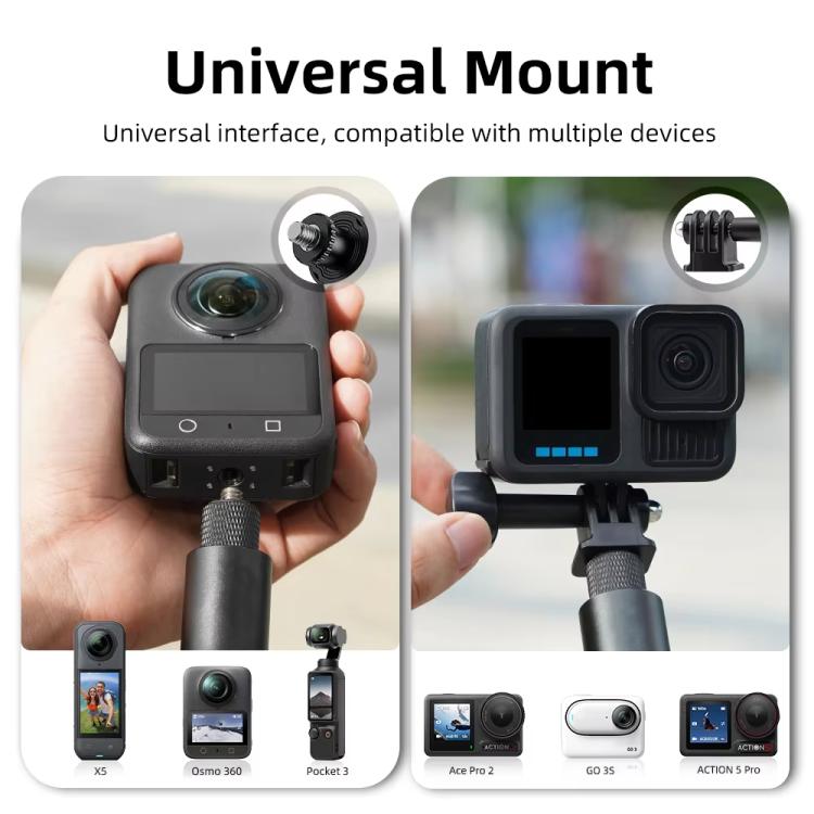 Flymile 16.5-73.5cm Mini Invisible Selfie Stick for Panoramic Cameras Anti-Shake Metal Pole Pocket-Friendly Extendable Selfie Monopod