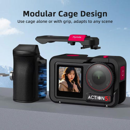 For DJI Action 5 Pro/4/3 Flymile Street Shooting Handle Grip Expansion Cage Kit, Street Grip Cage Kit