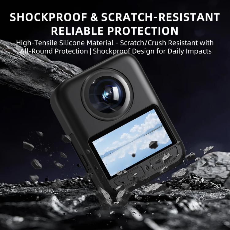 For DJI Osmo 360 Silicone Case Anti-Scratch Shock-Absorbing Dustproof Cover, Black, With Lens Cap