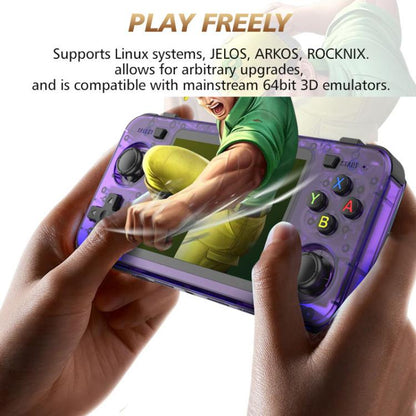 R36H 3.5 inch IPS Screen Open Source Handheld Game Console Portable Retro Pocket Console, 64G Transparent Purple, 64G Transparent Black, 64G White, 128G Transparent Purple, 128G Transparent Black, 128G White