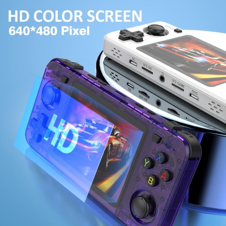 R36H 3.5 inch IPS Screen Open Source Handheld Game Console Portable Retro Pocket Console, 64G Transparent Purple, 64G Transparent Black, 64G White, 128G Transparent Purple, 128G Transparent Black, 128G White