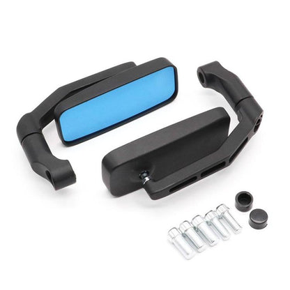 Electric Bike Modified Aluminum Alloy Blue Glass Square Curved Rod Rearview Mirror, Carbon Fiber Texture (Snakeskin), Black, Silver Electroplated
