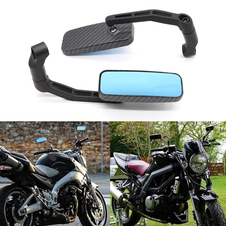 Electric Bike Modified Aluminum Alloy Blue Glass Square Curved Rod Rearview Mirror, Carbon Fiber Texture (Snakeskin), Black, Silver Electroplated