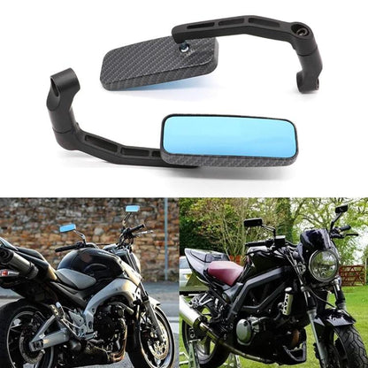 Electric Bike Modified Aluminum Alloy Blue Glass Square Curved Rod Rearview Mirror, Carbon Fiber Texture (Snakeskin), Black, Silver Electroplated
