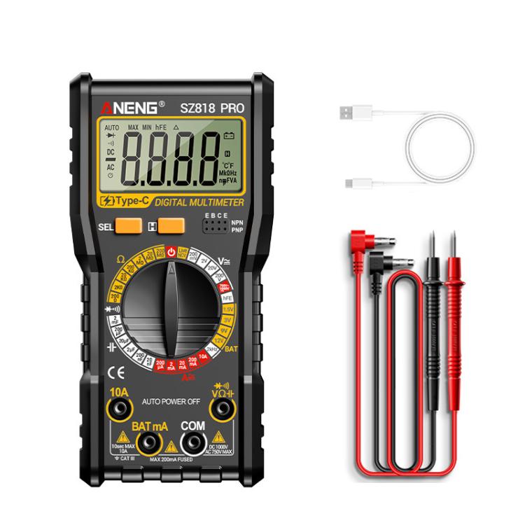 Digital Multimeter with NCV Detection Voltage Tester for AC/DC Current/Voltage, hFE Triode, and Capacitor Test Tool, ANENG SZ818, ANENG SZ818 Pro  Rechargeable