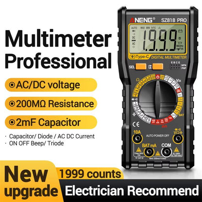 Digital Multimeter with NCV Detection Voltage Tester for AC/DC Current/Voltage, hFE Triode, and Capacitor Test Tool, ANENG SZ818, ANENG SZ818 Pro  Rechargeable