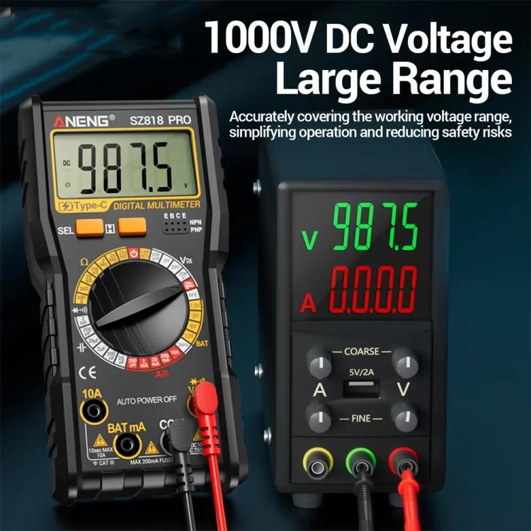 Digital Multimeter with NCV Detection Voltage Tester for AC/DC Current/Voltage, hFE Triode, and Capacitor Test Tool, ANENG SZ818, ANENG SZ818 Pro  Rechargeable