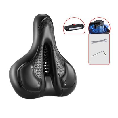 Thickened Universal Bicycle Saddle With Silicone Shock Absorber, Black, Black+USB Rechargeable Taillight