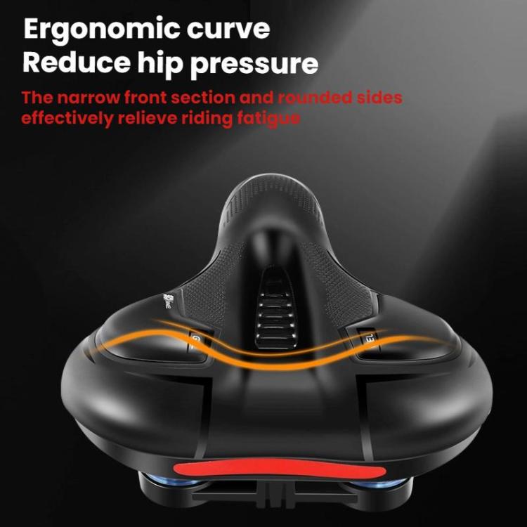 Thickened Universal Bicycle Saddle With Silicone Shock Absorber, Black, Black+USB Rechargeable Taillight