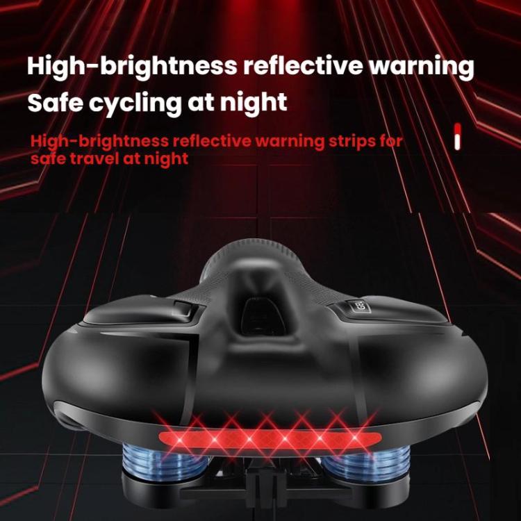 Thickened Universal Bicycle Saddle With Silicone Shock Absorber, Black, Black+USB Rechargeable Taillight