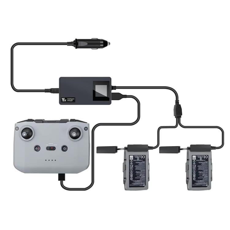 For DJI Mavic Air 2 / Air 2S YX Car Charger with Digital Display Dual-Battery Rapid Charger Hub, Car Charger