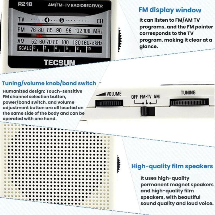 TECSUN R-218 FM/AM/Campus Broadcast Radio Portable Pocket Analog Dial Radio, Standard No Battery
