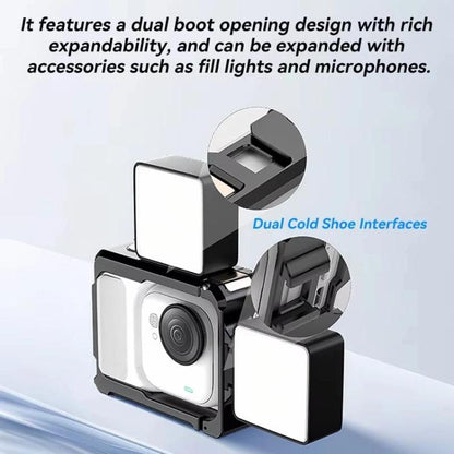 For Insta360 GO Ultra Aluminum Alloy Cage with Dual Cold Shoe Mount Shockproof Protective Frame, Aluminum Alloy Cage
