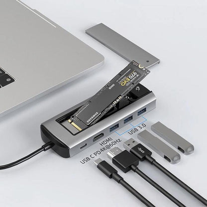 6-In-1 Type-C/USB-C To PD+HDMI (4K 30hz) +USB3.0 X 3+SATA/NVME SSD Docking Station, 6-In-1 SATA/NVME