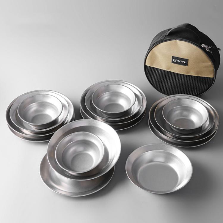 Outdoor Stainless Steel Dinner Plate Set Camping Portable BBQ Plate, With Storage Bag, AOTU AT6438-1 4pcs /Set, AOTU AT6438-1 8pcs /Set, AOTU AT6438-1 12pcs /Set, AOTU AT6438-1 16pcs /Set