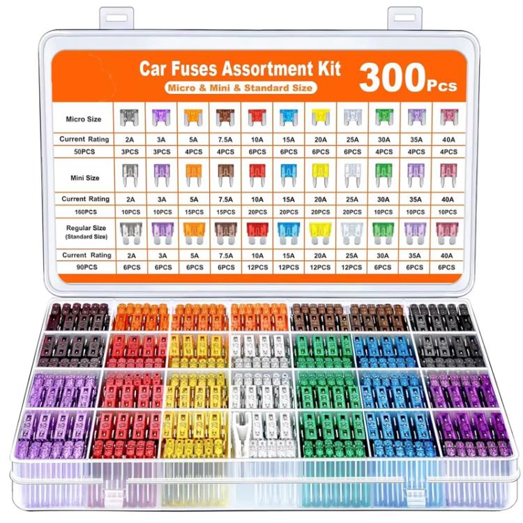 Car Small Medium Size Blade Fuse Assortment Kit, 300pcs Zinc Sheets