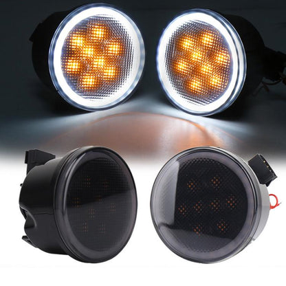 2pcs For Wrangler Plum Blossom-Shaped Yellow LED Car Lights Car Modified Grille Turn Signal Lights, With Aperture, Without Aperture