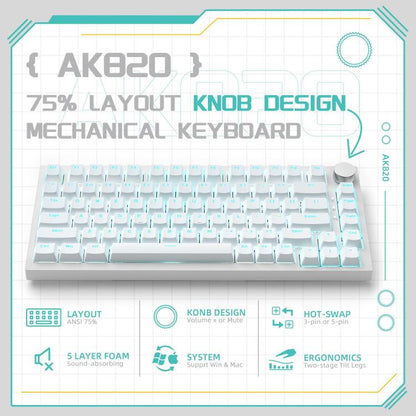 Ajazz AK820 Hot Swappable Wired Mechanical Keyboard With Light, Green Switch Ice Blue Light White, Red Switch White Light Black, AS Red Switch White Light Gray White, HP Switch White Light White Gray, Sea Salt Switch RGB Purple White Blue...